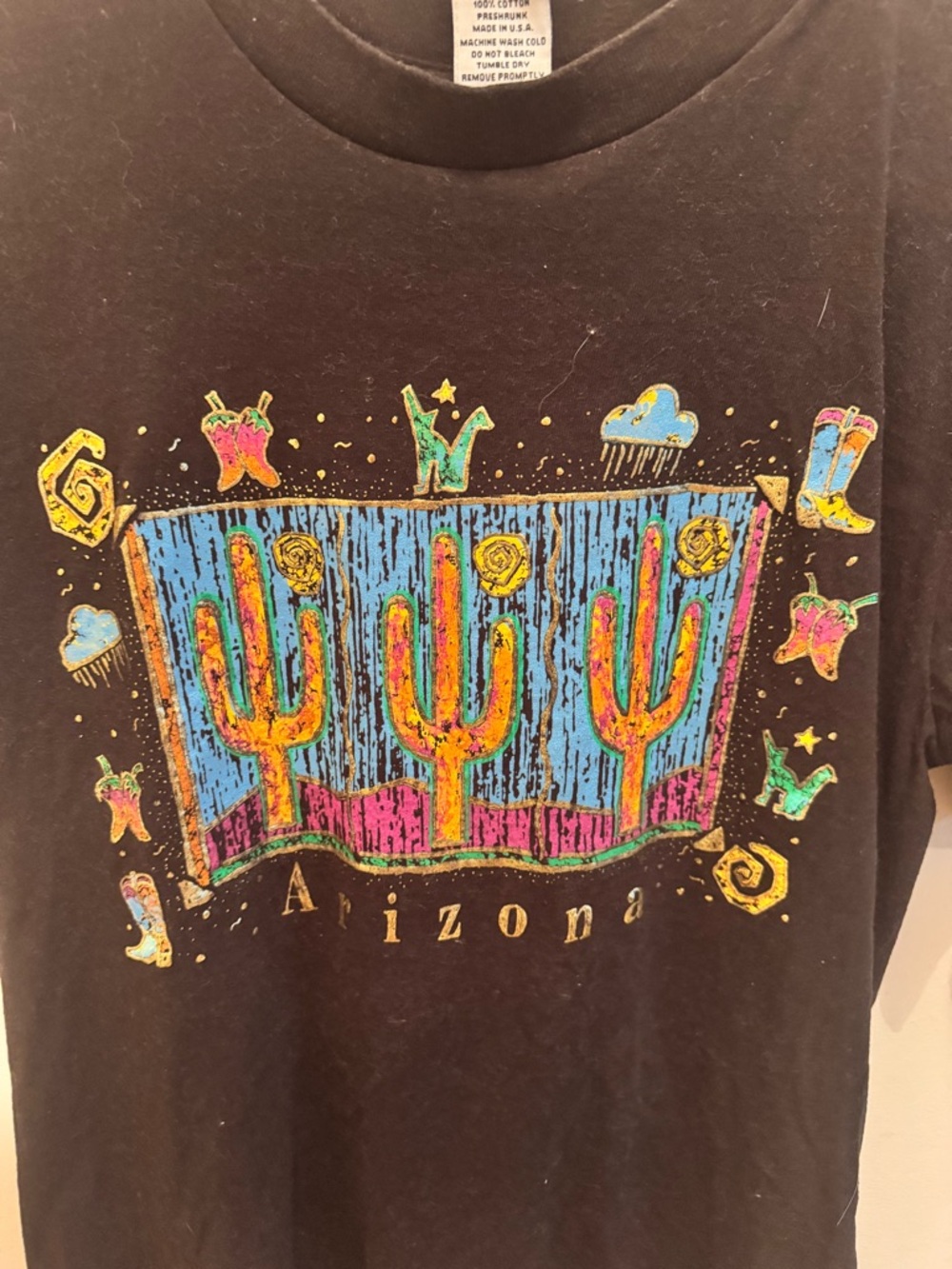 Vintage Black Cotton Tee with White Care Tag - Picture 2 of 5